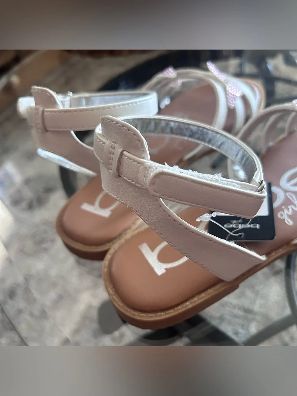 bebe Girl's Strappy Sandals with Rhinestone Butterfly Appliques